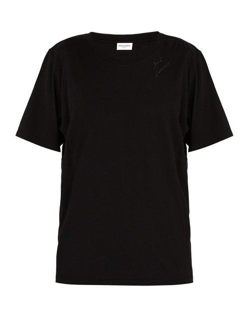 Matchesfashion.com Saint Laurent - Signature Print Cotton T Shirt - Mens - Black
