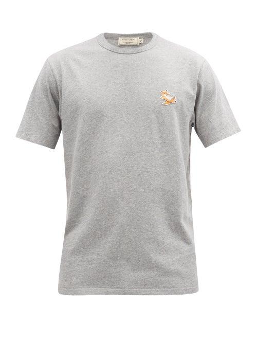 Matchesfashion.com Maison Kitsun - Chillax Fox-patch Cotton-jersey T-shirt - Mens - Grey