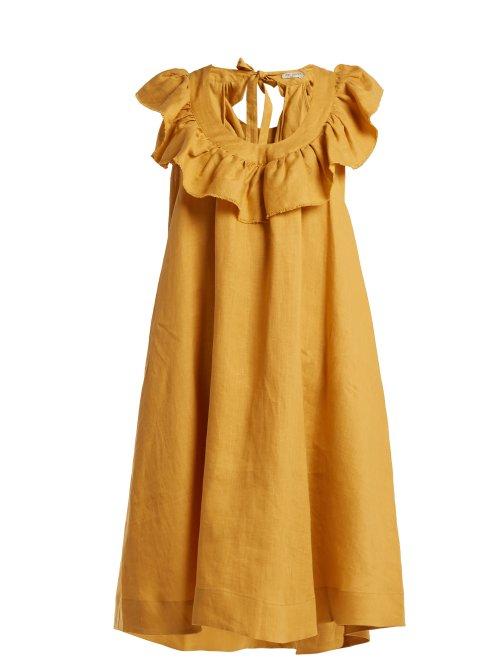 Matchesfashion.com Three Graces London - Faye Tie Back Linen Dress - Womens - Yellow