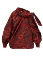 Matchesfashion.com Toga - Floral Print Drawcord Neck Taffeta Top - Womens - Red