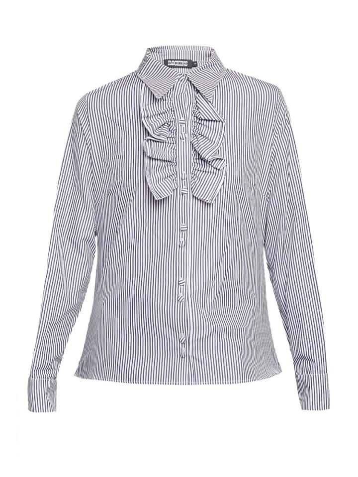 Rockins Ruffle-detail Striped Cotton Blouse