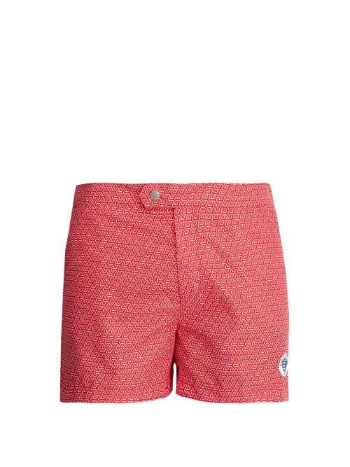 Matchesfashion.com Robinson Les Bains - Ucla Geometric Print Swim Shorts - Mens - Red