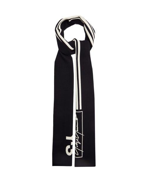 Matchesfashion.com Y-3 - Logo Intarsia Cotton Blend Scarf - Mens - Black