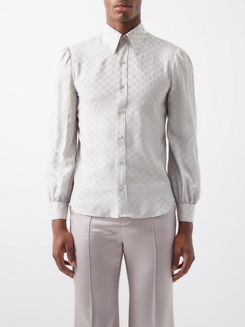 Gucci - Aria Gg-print Silk-crepe Shirt - Mens - Light Grey