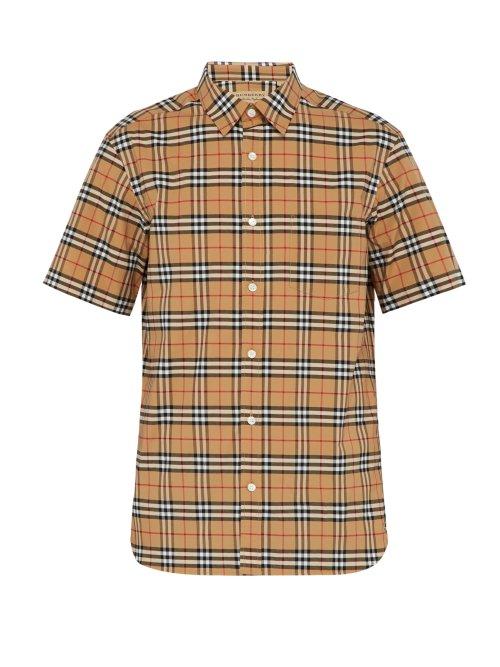 Matchesfashion.com Burberry - George Check Stretch Cotton Shirt - Mens - Camel