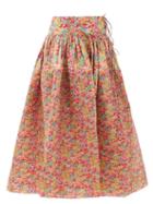Matchesfashion.com Horror Vacui - Toga Pintucked Floral-print Cotton Skirt - Womens - Red Multi