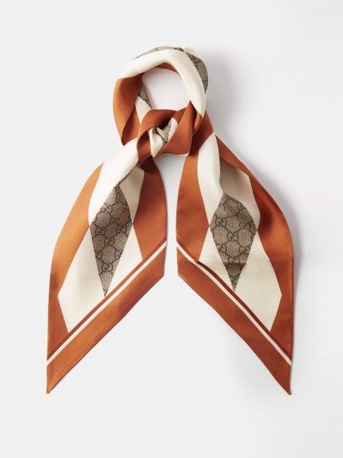 Gucci - Backgammon-print Silk-twill Scarf - Womens - Beige Multi