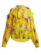 Matchesfashion.com Preen By Thornton Bregazzi - Cora Floral Print Satin Devor Blouse - Womens - Yellow Multi