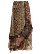 Matchesfashion.com Preen By Thornton Bregazzi - Clemence Floral And Snake Print Satin Devor Skirt - Womens - Multi