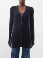 Chlo - Embroidered Ribbed Wool Cardigan - Womens - Navy