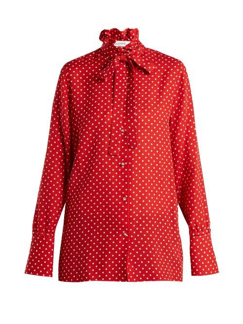 Matchesfashion.com Valentino - Polka Dot Print Silk Georgette Blouse - Womens - Red White