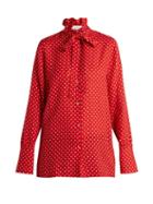 Matchesfashion.com Valentino - Polka Dot Print Silk Georgette Blouse - Womens - Red White
