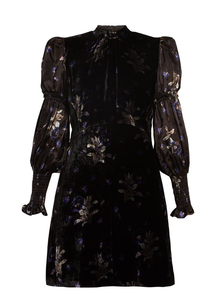 Rebecca Taylor Puff-sleeve Violet-print Velvet Dress