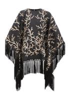 Ladies Rtw Taller Marmo - Coralito Fringed Jacquard Poncho Dress - Womens - Black Gold