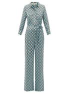 Matchesfashion.com Diane Von Furstenberg - Sandy Diamond-print Crepe De Chine Jumpsuit - Womens - Blue Multi