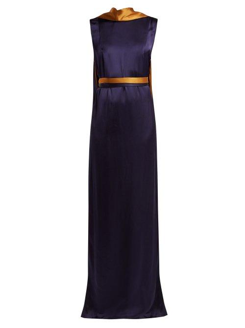 Matchesfashion.com Carl Kapp - Electra Draped Satin Gown - Womens - Navy Multi