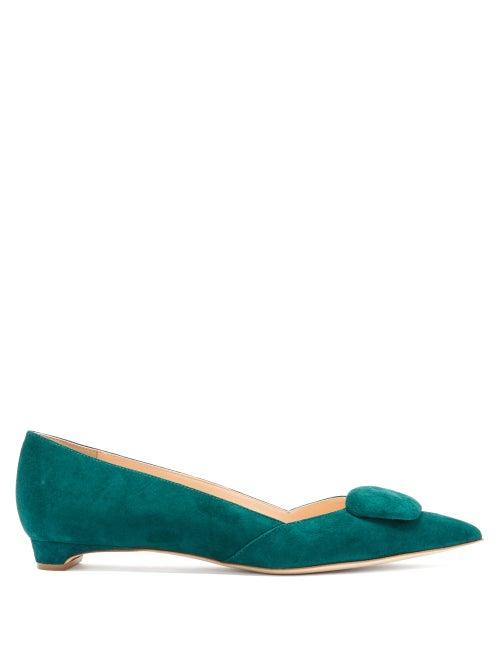 Matchesfashion.com Rupert Sanderson - Aga Point-toe Suede Flats - Womens - Dark Green