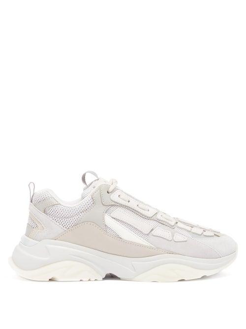 Matchesfashion.com Amiri - Skeleton-appliqu Leather And Mesh Trainers - Mens - Grey
