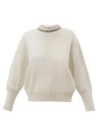 Matchesfashion.com Brunello Cucinelli - Embellished V Back Ribbed Cashmere Sweater - Womens - Ivory
