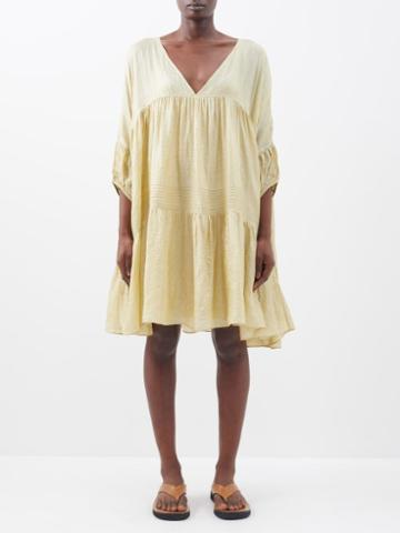 Anaak - Airi Banded Silk-tussar Mini Dress - Womens - Light Gold
