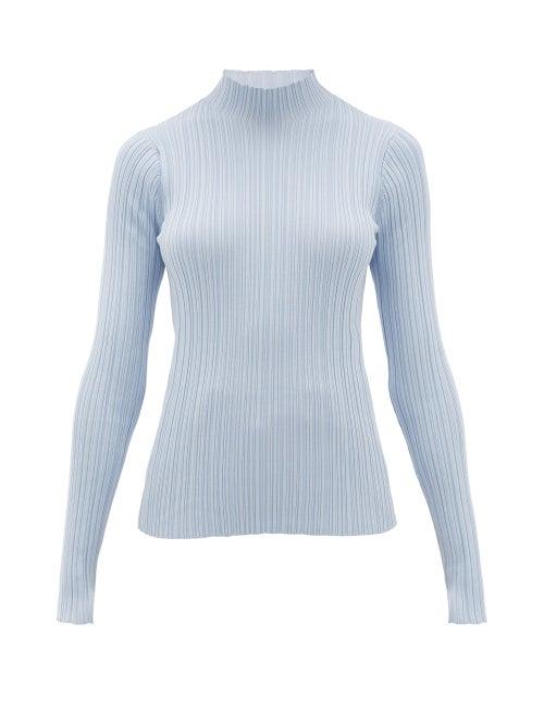 Matchesfashion.com Acne Studios - Katina High-neck Ribbed Cotton-blend Sweater - Womens - Light Blue