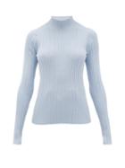 Matchesfashion.com Acne Studios - Katina High-neck Ribbed Cotton-blend Sweater - Womens - Light Blue