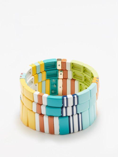 Roxanne Assoulin - Set Of Three Sea Breeze Enamel Bracelets - Womens - Yellow Multi