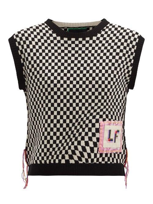 Matchesfashion.com La Fetiche - Riley Logo-patch Wool Sleeveless Sweater - Womens - Black White