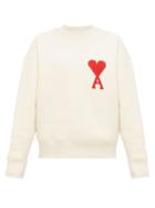 Matchesfashion.com Ami - Logo Embroidered Cotton Blend Sweatshirt - Mens - Cream