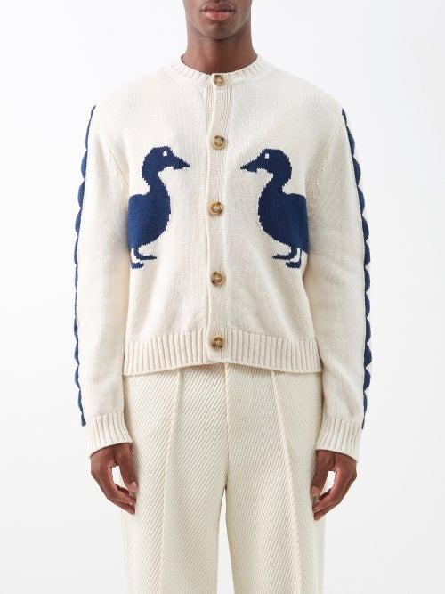 S.s. Daley - Jasper Duck-intarsia Lambswool Cardigan - Mens - Cream Navy