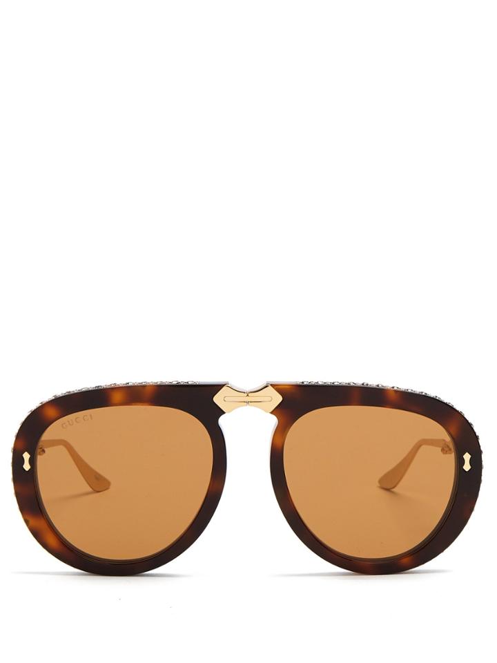 Gucci Round-frame Foldable Acetate Sunglasses