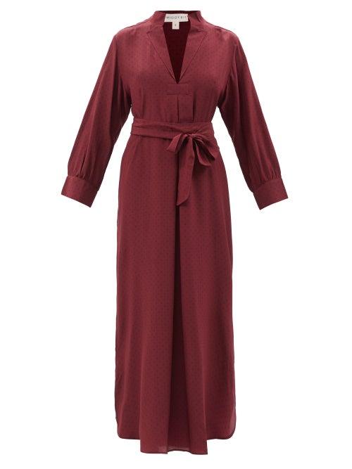 Wiggy Kit - St Germain Polka-dot Silk-crepe Midi Dress - Womens - Burgundy Navy