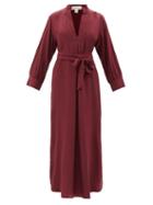 Wiggy Kit - St Germain Polka-dot Silk-crepe Midi Dress - Womens - Burgundy Navy