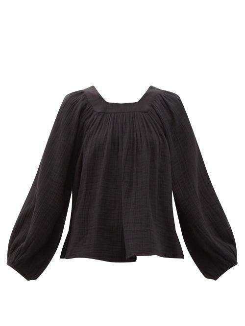 Matchesfashion.com Anaak - Carrie Mae Square-neck Cotton Blouse - Womens - Black