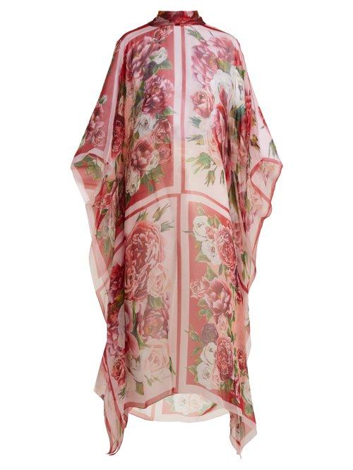 Matchesfashion.com Dolce & Gabbana - Floral Print Silk Kaftan - Womens - Pink Multi