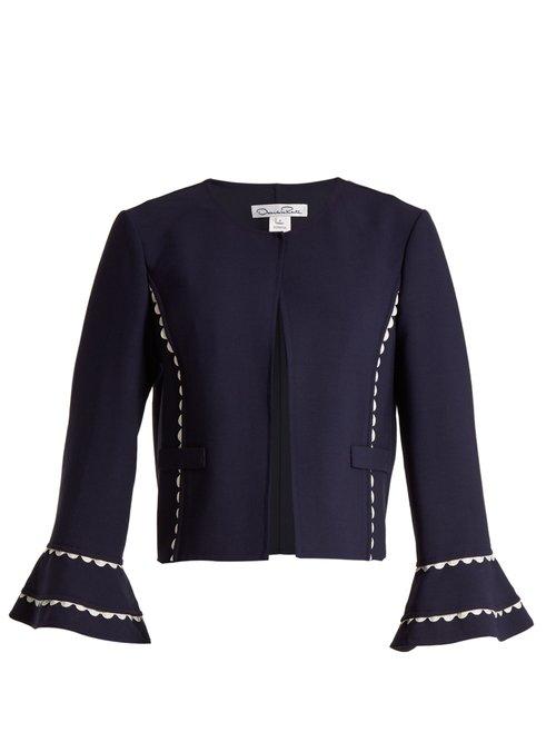 Matchesfashion.com Oscar De La Renta - Ric Rac Trimmed Wool Blend Crepe Jacket - Womens - Navy White