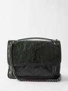 Saint Laurent - Niki Medium Crinkled-leather Shoulder Bag - Womens - Dark Green