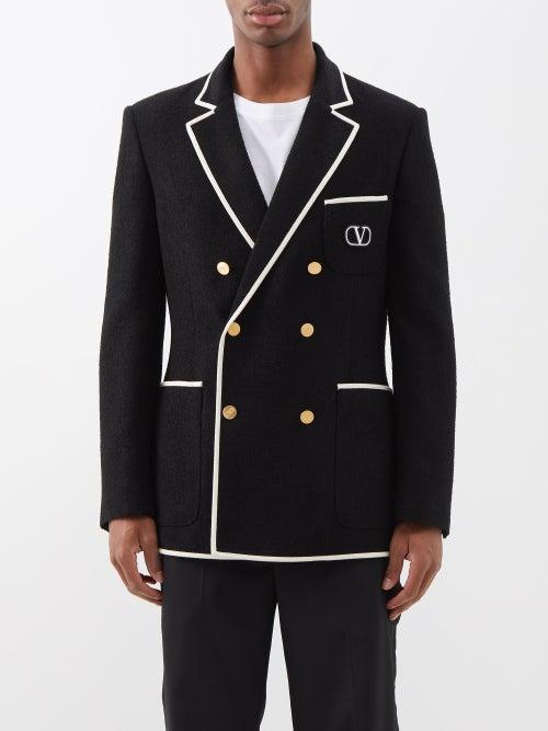 Valentino - Embroidered-logo Double-breasted Boucl Jacket - Mens - Black White