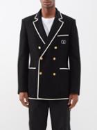 Valentino - Embroidered-logo Double-breasted Boucl Jacket - Mens - Black White