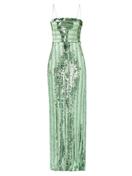 Matchesfashion.com Galvan - Stargaze Sequinned Tulle Dress - Womens - Green