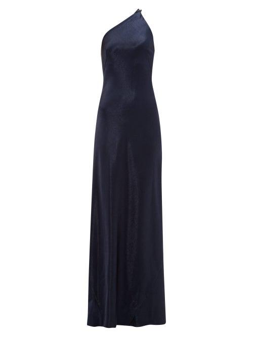 Matchesfashion.com Galvan - Roxy One Shoulder Satin Dress - Womens - Navy