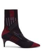 Matchesfashion.com Prada - Geometric Stretch Knit Ankle Boots - Womens - Black Burgundy