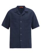 Matchesfashion.com Barena Venezia - Cuban-collar Basketweave-cotton Shirt - Mens - Navy