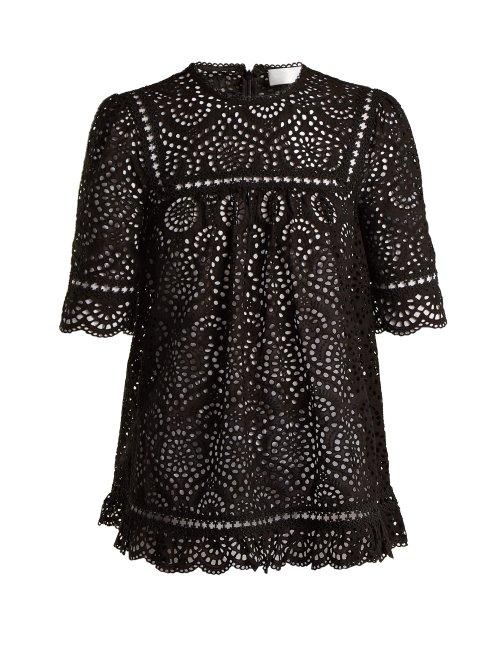 Matchesfashion.com Zimmermann - Tali Swirl Broderie Anglaise Cotton Top - Womens - Black