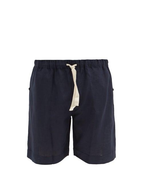 Matchesfashion.com Desmond & Dempsey - Drawstring Linen Pyjama Shorts - Mens - Navy