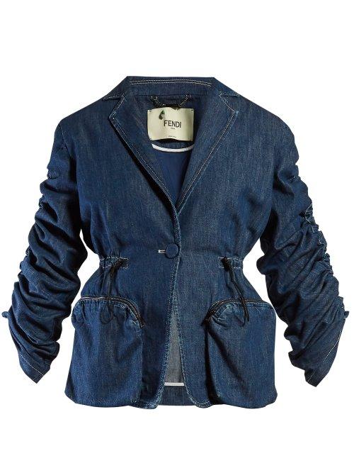 Matchesfashion.com Fendi - Ruched Single Breasted Denim Blazer - Womens - Denim