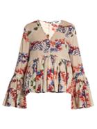 Msgm Floral-print Flared-sleeve Cotton Top