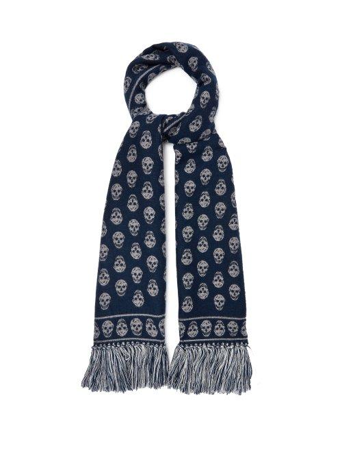 Matchesfashion.com Alexander Mcqueen - Skull Jacquard Wool Blend Scarf - Womens - Navy