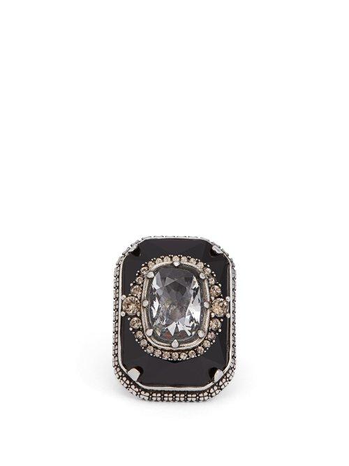 Matchesfashion.com Alexander Mcqueen - Crystal Embellished Ring - Womens - Black