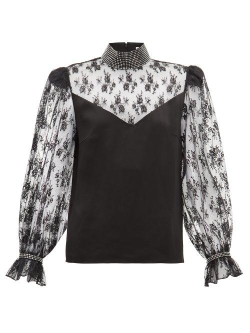 Matchesfashion.com Christopher Kane - Crystal Embellished Lace And Satin Blouse - Womens - Black